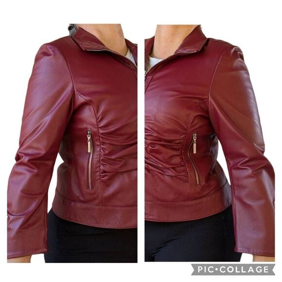 Vintage Genuine Leather Maroon Red Motorcycle Biker Jacket Punk Rocker Size XL - Picture 9 of 10